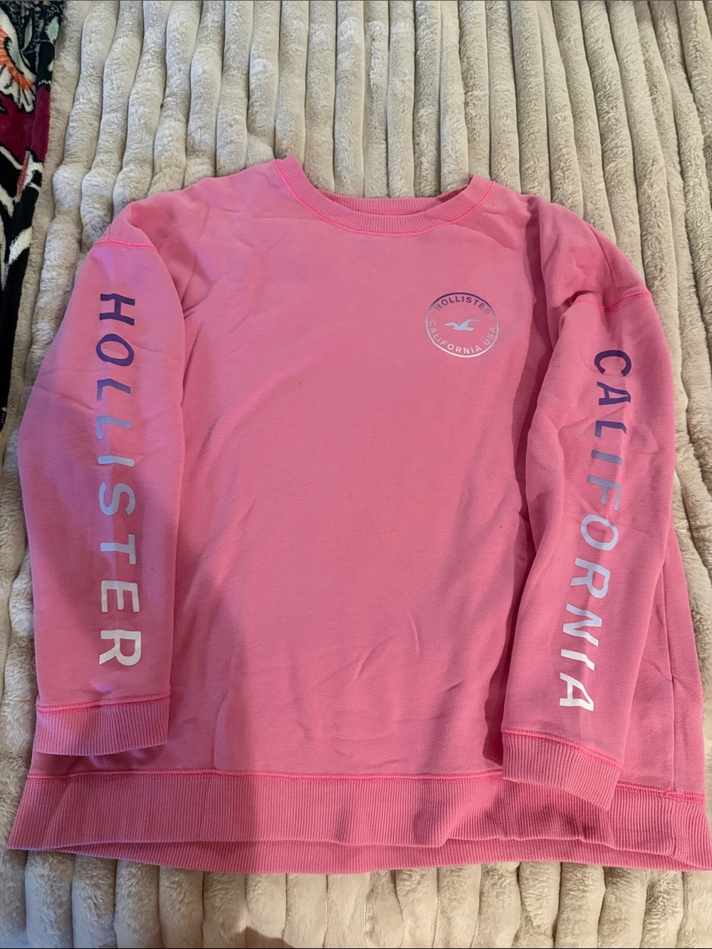 Hollister Pink Logo Crewneck Sweatshirt with Sleeve Text